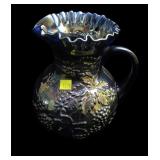 Blue 9 1/2" high carnival glass fluted Tri-mold