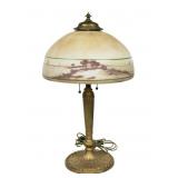Vintage reverse painted Jefferson type table lamp,
