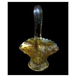 Marigold 6" high carnival glass Wedding Basket,