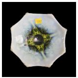 Vaseline opalescent 7" diameter 4 footed Art