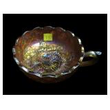 Marigold 7" diameter carnival glass Nappy, Pansy