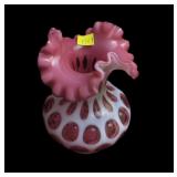 White over pink overlay 7" high ruffled edge Art