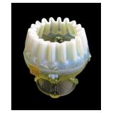 Vaseline opalescent 4 1/2" Art Glass pedestal