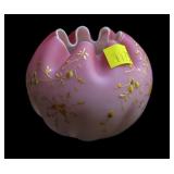 Pink satin glass 3 3/4" Art Glass Rose Bowl