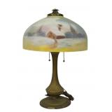 Vintage reverse painted Jefferson type table lamp,