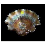 Marigold 8" diamond carnival glass pedestal