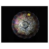 Green 8 1/2" diameter carnival glass bowl