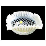 Opalescent crimped edge 9" Art Glass "Diamond