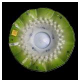 Green over white 9" ruffled Art Glass Bowl