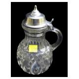 Vintage 7" glass Syrup w/ metal top lid