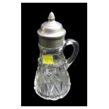 Vintage 7" glass Syrup w/ pewter top lid