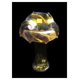 Marigold 8" high carnival glass vase, Jack in