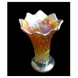 Marigold 6 3/4" carnival glass Swung Vase,