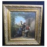 Oil on board, Drinking Scene, 16ï¿½ x 14 ï¿½ï¿½, frame