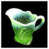 Green opalescent 5 3/4" high 3 footed Tokyo
