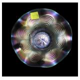 Green 6" diameter ruffled carnival glass bowl