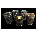 Lot, of 5 carnival glass tumblers, floral grape