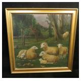 Oil on board, Pastoral scene of sheep,