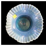 Blue opalescent 8" diameter ruffled edge Art