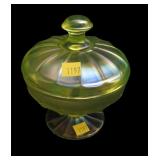 Vaseline Stretch Art Glass 7" Pedestal Compote