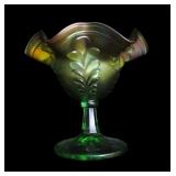 Green 6" diameter carnival glass ruffled
