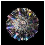 Fenton blue 9" ruffled edge carnival glass