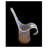 Opal & pink 10" Art Glass ribbed vase