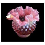 Cranberry 4 1/2" ruffled edge Art Glass Hobnail