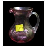 Cranberry 3 1/2" Art Glass Pitcher w/ clear