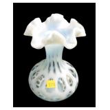 Fenton blue opalescent 8 1/2" ruffled edge Art