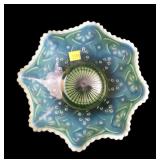 Green opalescent 8" beaded ruffle edge Art Glass