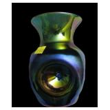 Blue Aurene 6" high Art Glass Pinch bottle/vase