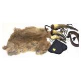Lot: 3 Powder Horns, Fur and leather strap