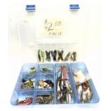 Lot: 2 Plastic tackle cases with assorted lures