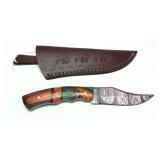 Custom Damascus blade knife with embossed