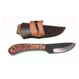 Custom knife with embossed leather sheath, 8"