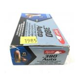 Box of .380 Auto 95-grain FMJ Aguila cartridges,