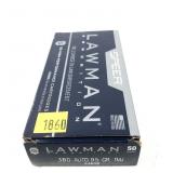 Box of .380 Auto 95-grain TMJ Lawman cartridges,