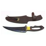 Custom Damascus Blade knife with leather sheath,