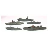 Lot: 5 lead Tootsie Toy battleships