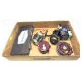 Lot: 4 assorted reels and bait, with empty Ocean