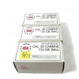 x3- Boxes of .30 Carbine 110-grain Ball USA