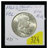 1962-D Franklin half dollar, BU