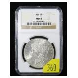 1885 Morgan dollar, NGC slab certified MS-63
