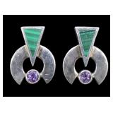 Sterling silver bezel set amethyst and malachite