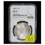 1881-S Morgan dollar, NGC slab certified MS-64