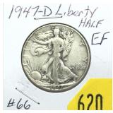 1947-D Walking Liberty half dollar