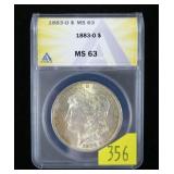 1883-O Morgan dollar, ANACS slab certified MS-65