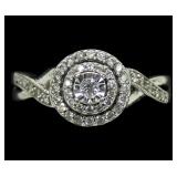 14K White gold double diamond halo ring with