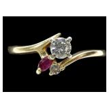 14K Yellow gold round cut diamond and marquise